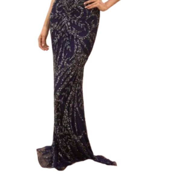 NWT Primavera Couture 3793 Spaghetti Strap Beaded Prom Dress Midnight Size 20 - Picture 2 of 4